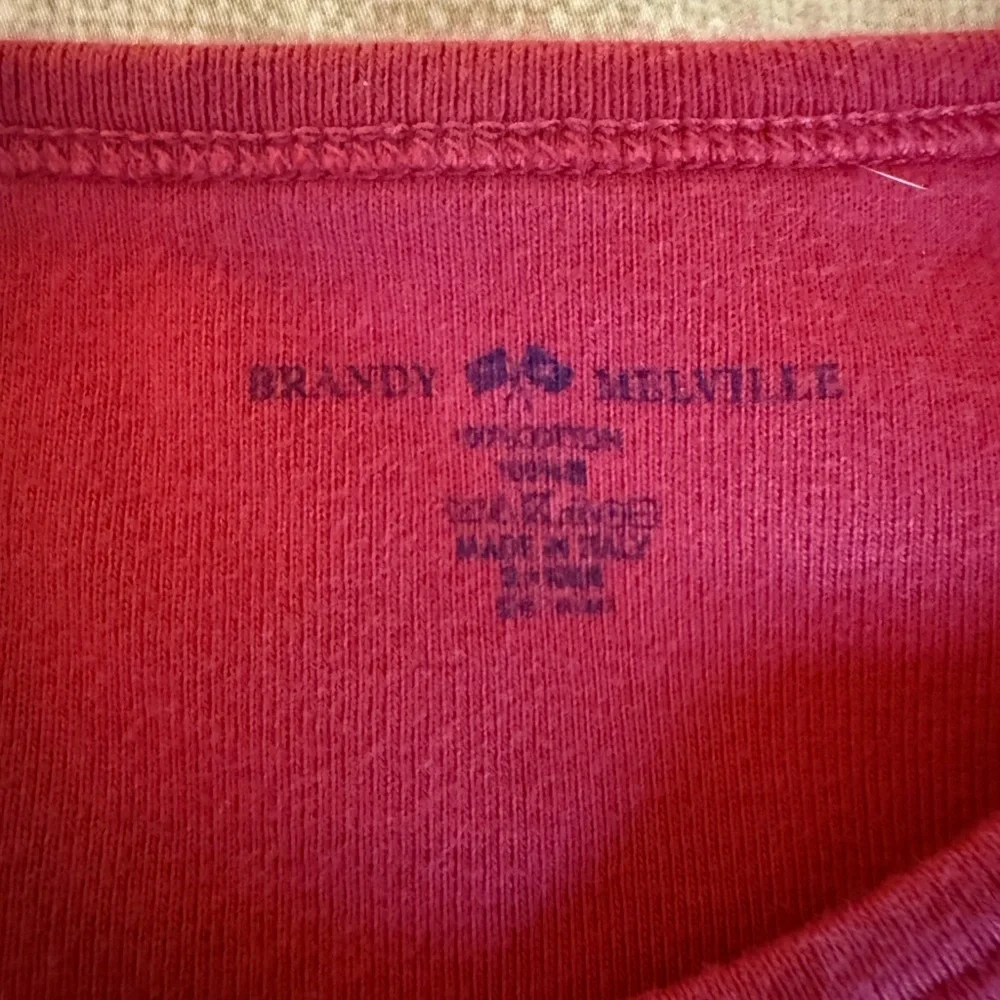 Brandy Melville Girls Short Sleeve Red T Shirt with Swiss Deer Embroidery.